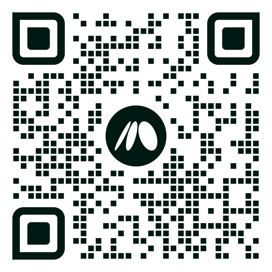 A black QR code that starts a chat with a human, containing Mular icon in its center on a white background.